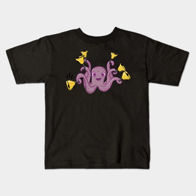 Octopus Ringing Handbells Cartoon Kids T-Shirt by SubtleSplit